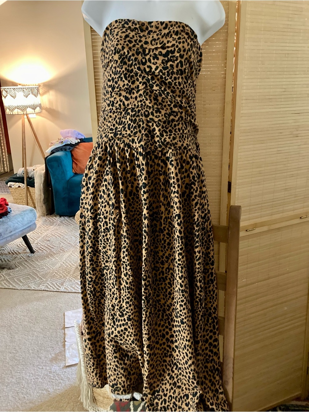 Strapless Leopard Midi Dress